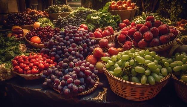 Free photo a basket of fruits and vegetables is displayed in a market.