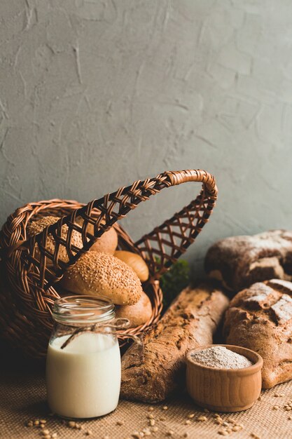 Basket of loaves with golden crust