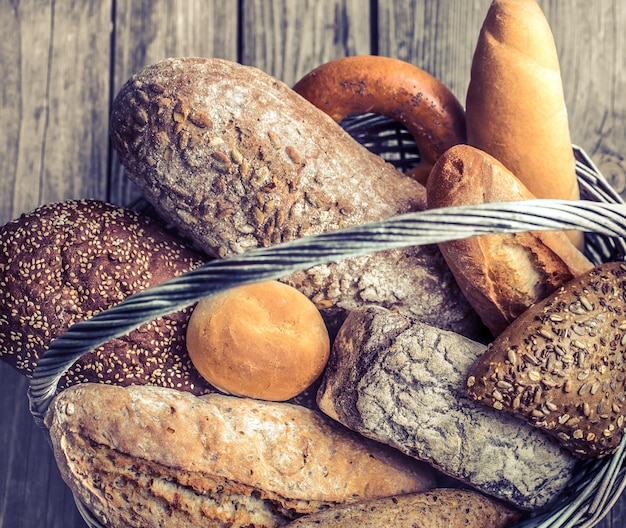 a basket of a variety of fresh bread