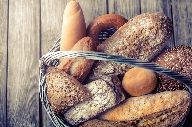 a basket of a variety of fresh bread