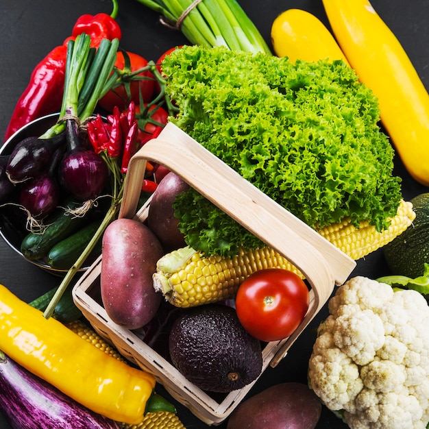 Basket with healthy food