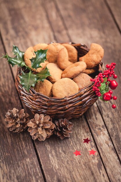 Basket with sweet Christmas cookies