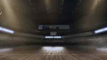 Бесплатное фото Баскетбольная площадка с болельщиками спортивная арена render 3d illustration
