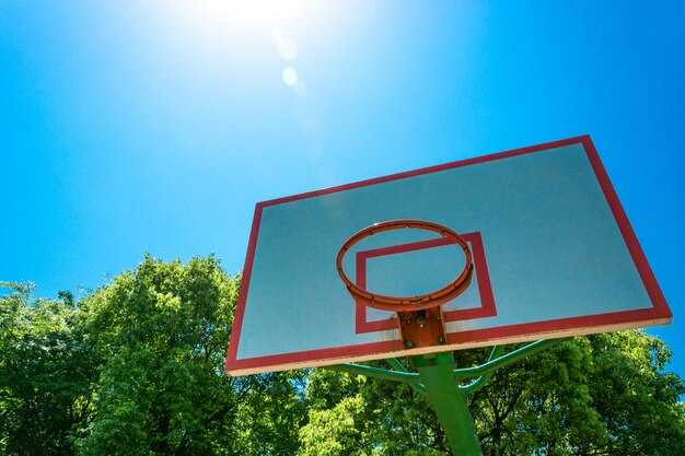 Баскетбольное кольцо и щит с голубым небом