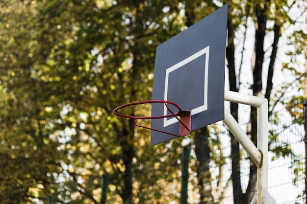 Basketball hoop without net close up