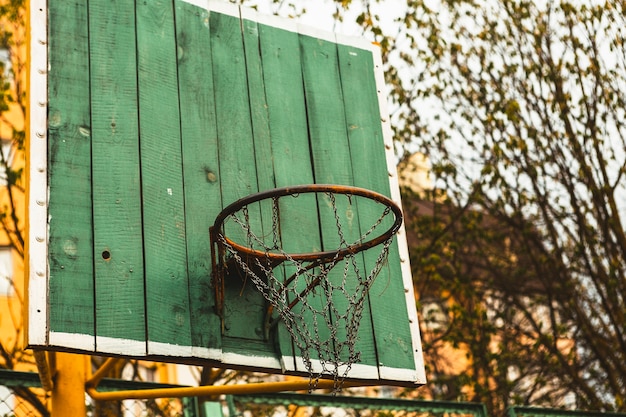 Basketball hoop on wooden board