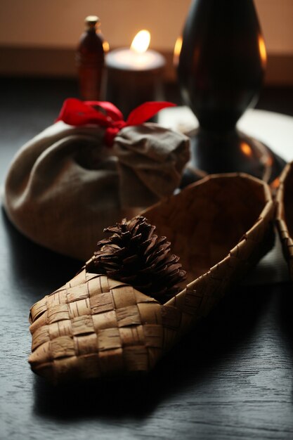 Bast shoe and massage bag in a spa