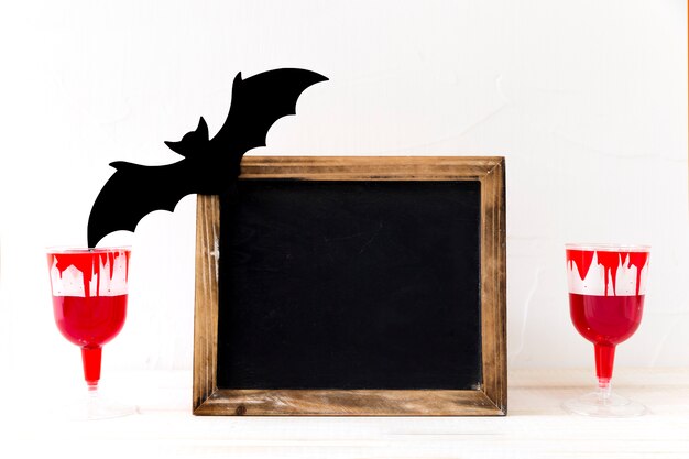 Bat and blood near blackboard