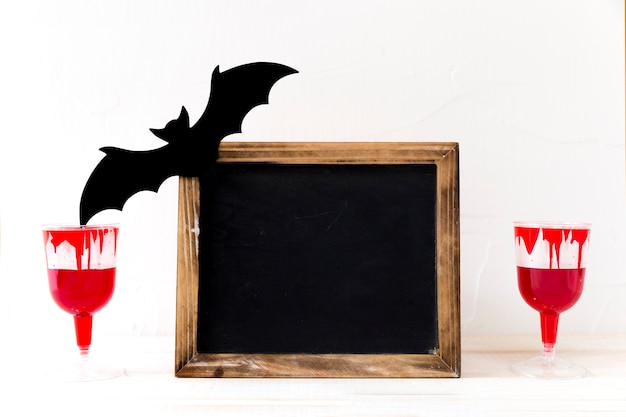 Bat and blood near blackboard