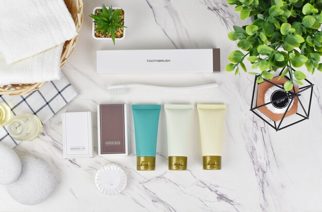 Download Premium Photo Bath Amenities On A Marble Table