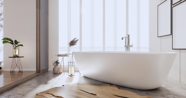 Premium Photo | The bath on empty room interior japanese style.3d rendering