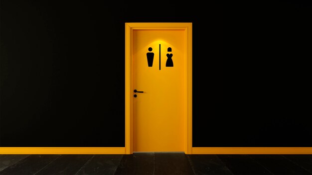 Bathroom sign on yellow door