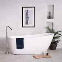 Free photo bathtub in a bathroom with a houseplant and candles next to it