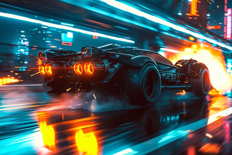 Free Photo batmobile car with neon lights