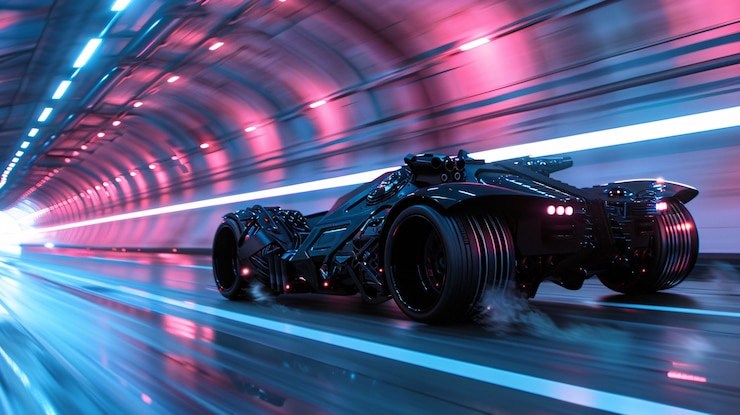 Free Photo batmobile concept car with neon lights