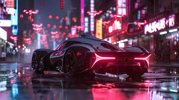 Free Photo batmobile concept car with neon lights