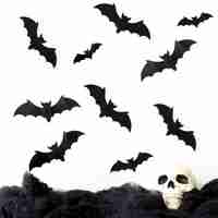 Free photo bats flying over skull