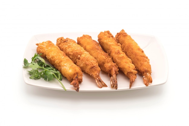 Free photo batter-fried prawns on white