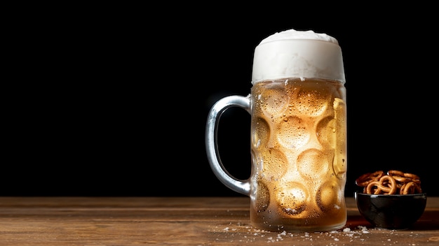 Bavarian beer and pretzels on a table