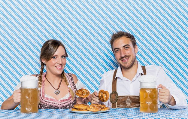 Bavarian friends with oktoberfest snacks