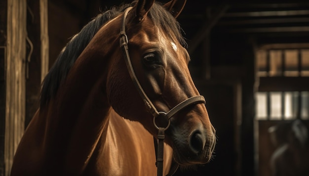Free photo bay stallion close up portrait showcases beauty in nature generated by ai