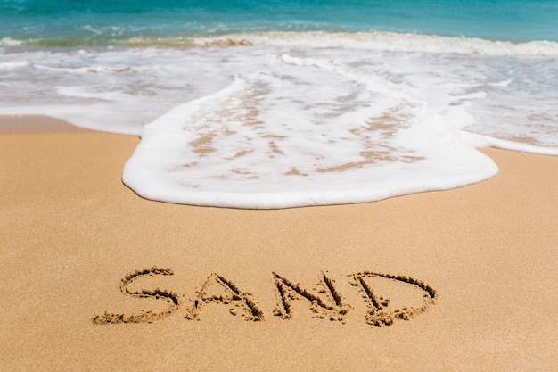 Beach background with sand written in sand