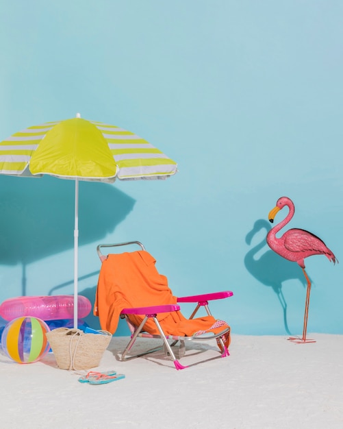 Beach decorations on blue background