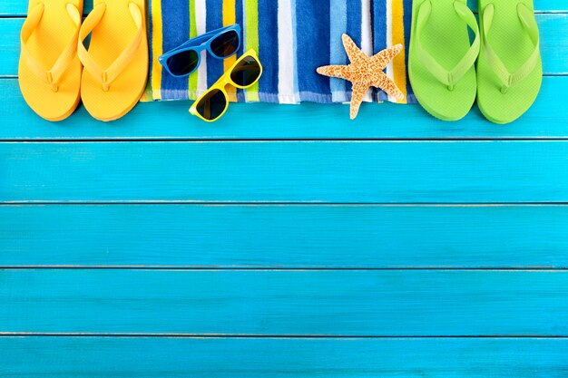 Beach elements with sunglasses and starfish