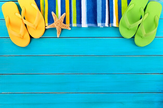 Beach objects with flip flops and starfish