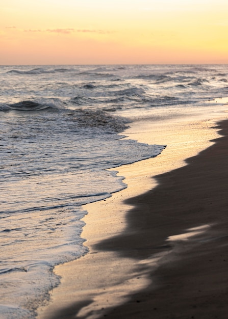 Бесплатное фото Пляжный песок рядом с мирным океаном