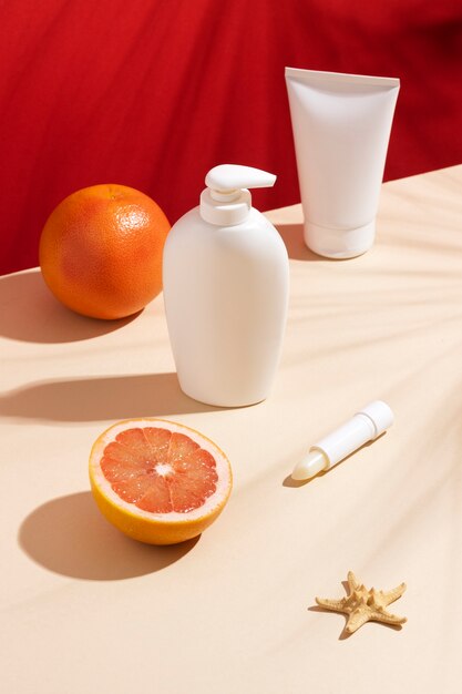 Beach skincare product still life