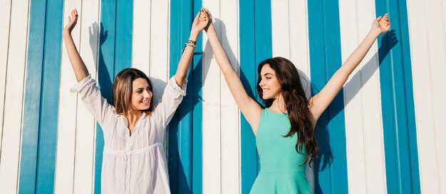 Beach and summer concept with happy women