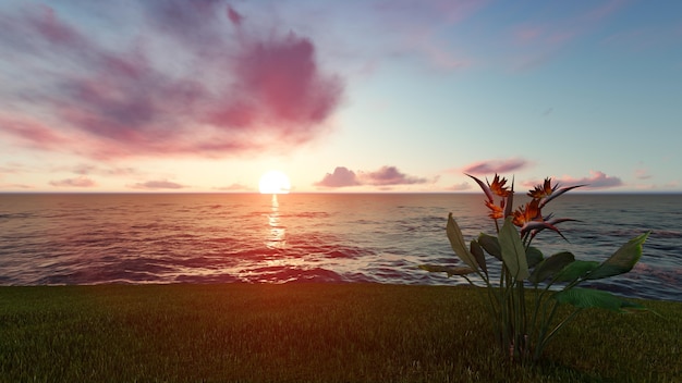 Beach at sunset seen from the shore