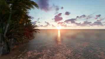 Free photo beach at sunset with a tree