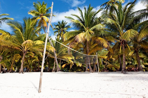 A beach volleyball net, on a sunny day in Mexico