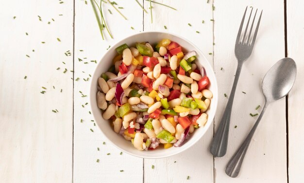 Bean salad mix and cutlery