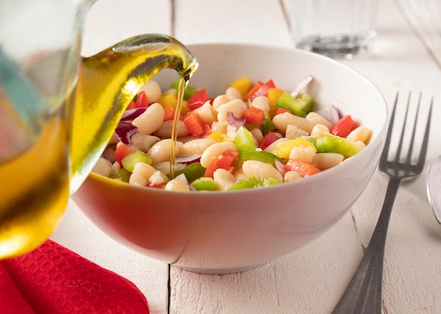 Free photo bean salad mix and oil