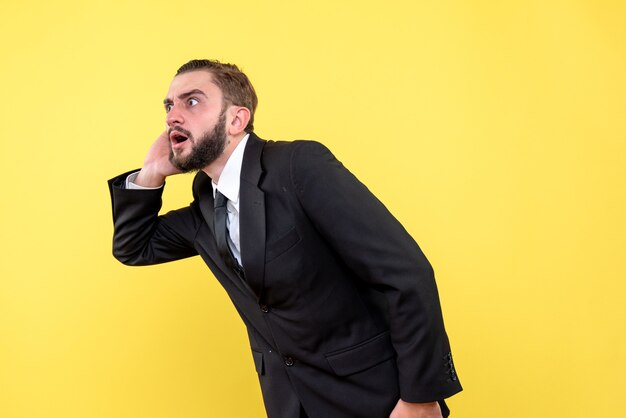 Bearded man listening someone carefully