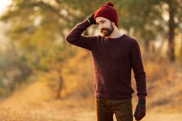 Free photo bearded man looking down