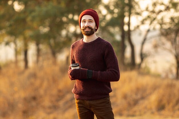 Bearded man wearing a red beanie