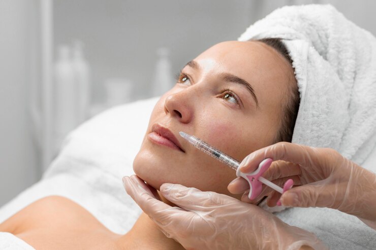 Free Photo beautician doing filler injection for female client