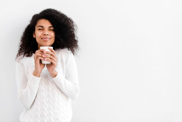 Beautiful adult woman posing with copy space