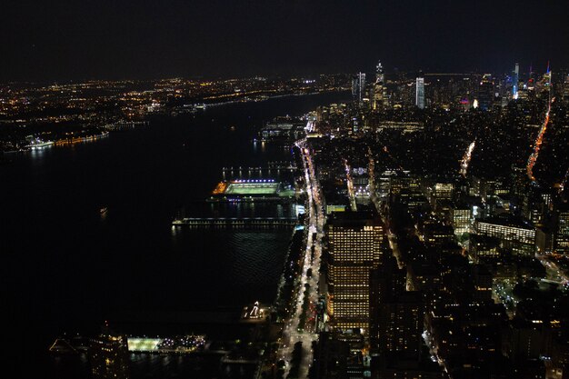 Beautiful aerial shot of a busy city at night