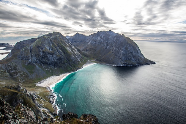 Beautiful aerial shot of the sea with mountains