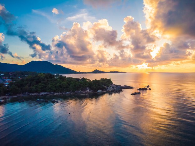 Beautiful aerial view of beach and sea or ocean 