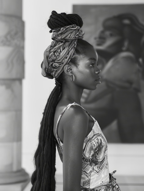 Бесплатное фото Красивая африканская женщина монохромный портрет