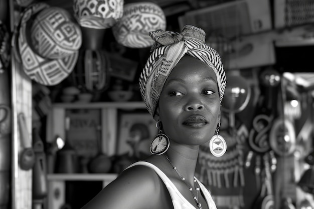 Beautiful african woman monochrome portrait