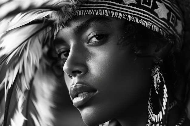 아름다운 아프리카 여성 모노크롬 초상화