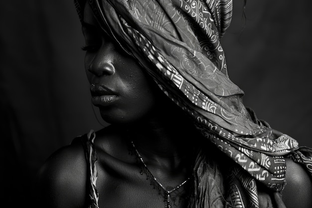 Foto gratuita ritratto monocromatico di una bella donna africana