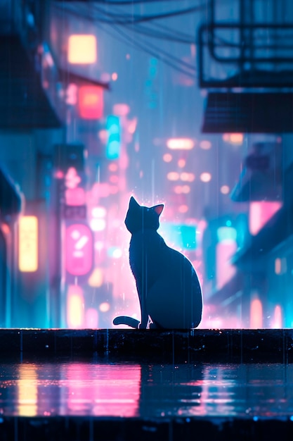 美しいアニメの猫のアニメシーン